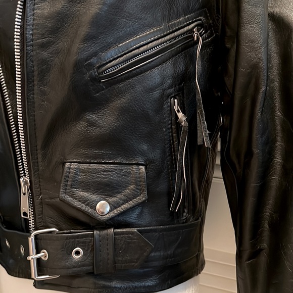 Leather Men Brand Vintage Real Leather Motorcycle Moto Biker Jacket size 36 - Picture 8 of 15